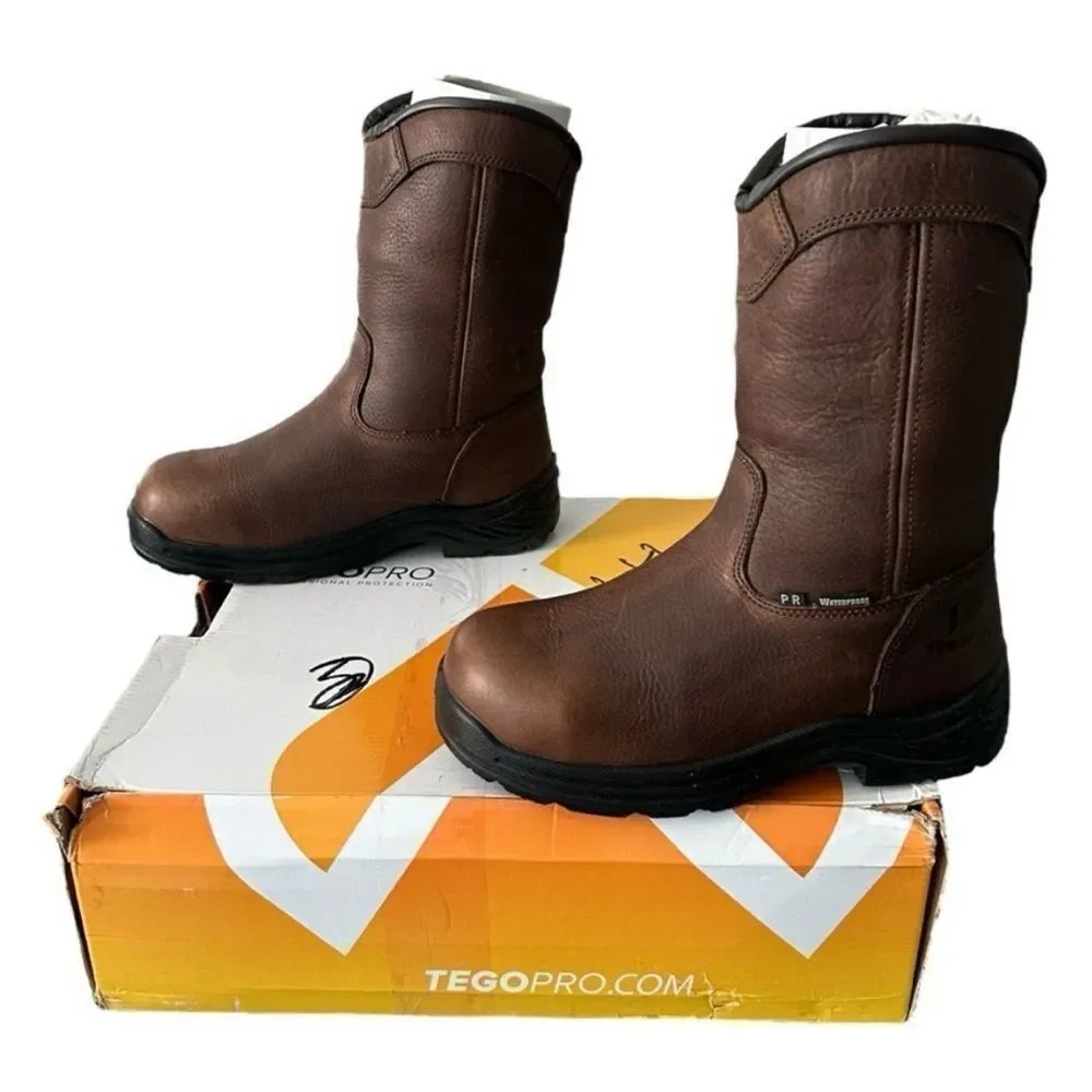 TegoPro Composite Toe Waterproof Slip Resistant Wellington Work Boot Brown 5